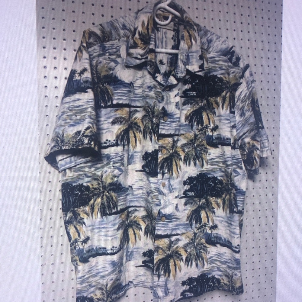 Men's Tropical Palm Short Sleeve Shirt - Blue/Green